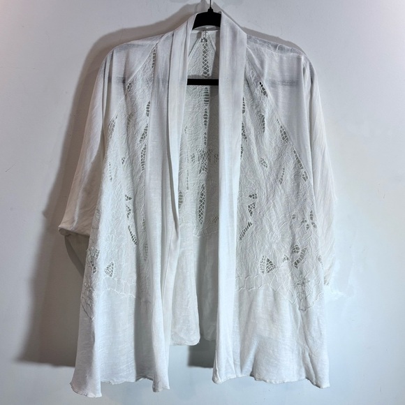 FREE PEOPLE Sz XS Intimately Free Line Eyelet Lace Cotton Open Front Kimono - Picture 2 of 12